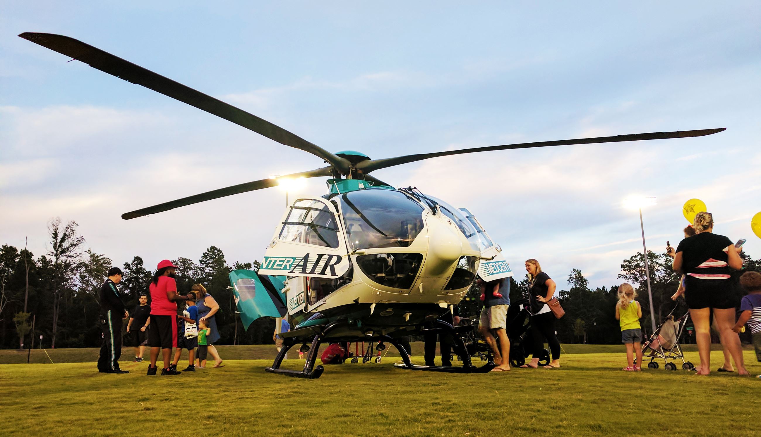 A helicopter at Chestnut Square Park for National Night Out