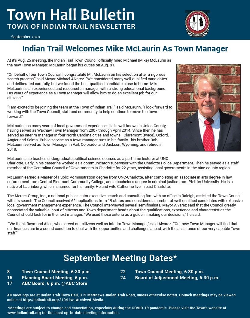 September Town Hall Bulletin Cover