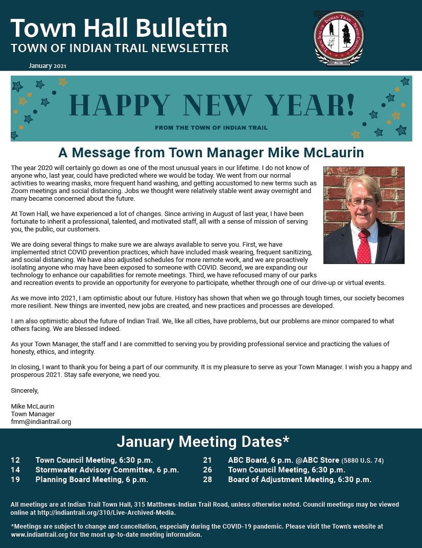 January 2021 Town Hall Bulletin Cover