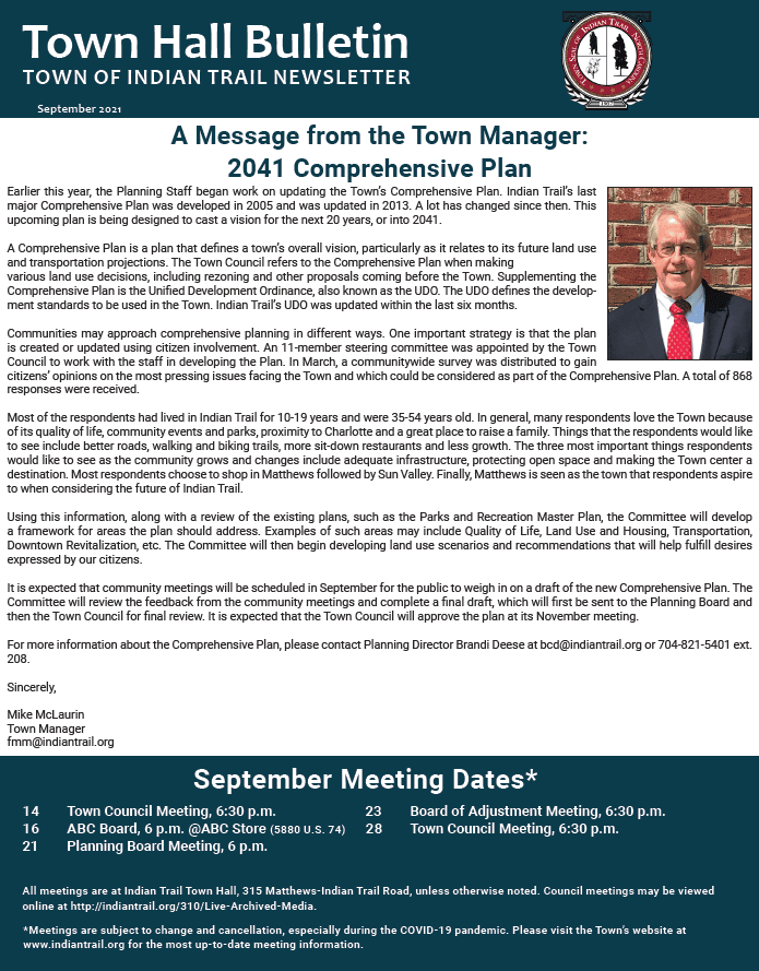 September 2021 Town Hall Bulletin Cover