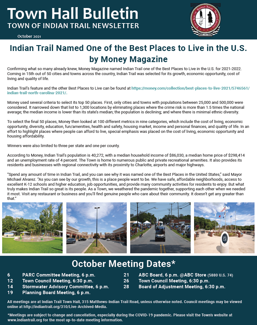 October 2021 Town Hall Bulletin newsletter cover page. 