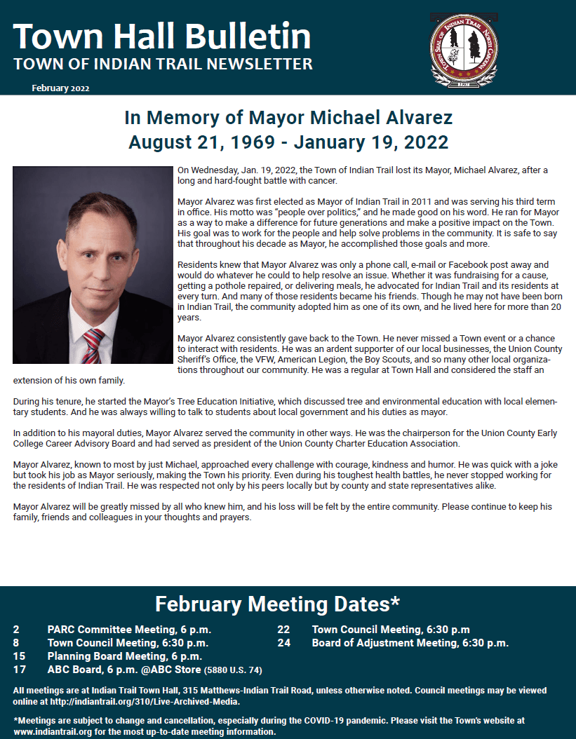 February Town Bulletin Newsletter Cover