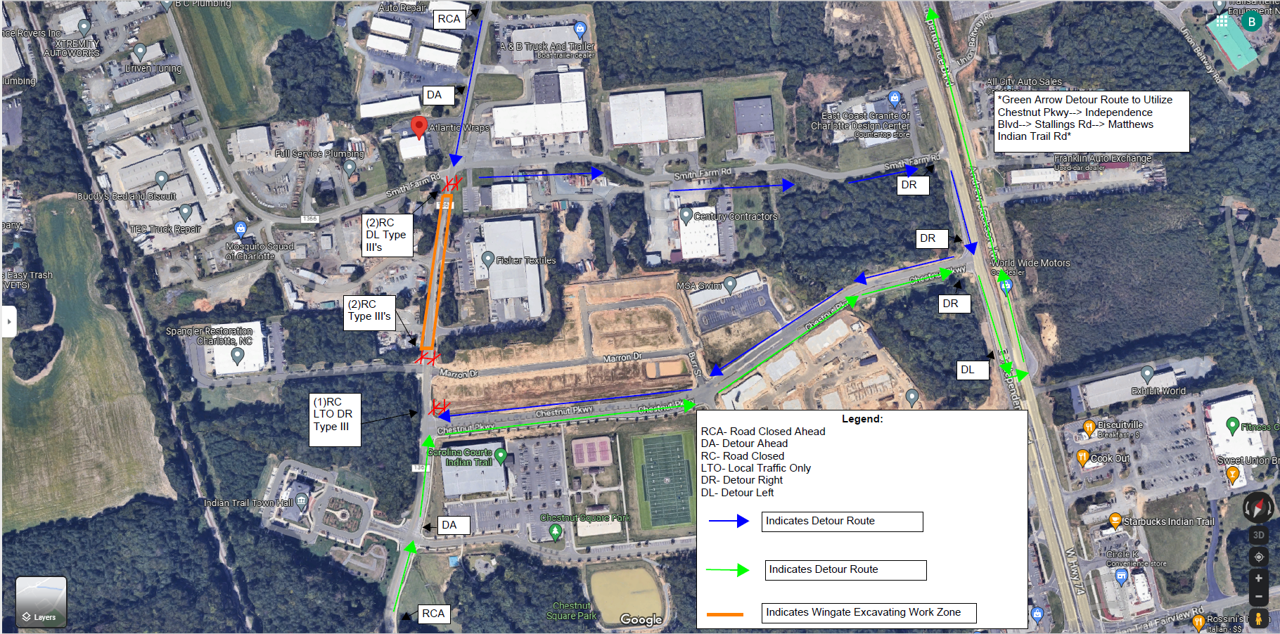 Detour for Matthews Indian Trail Road